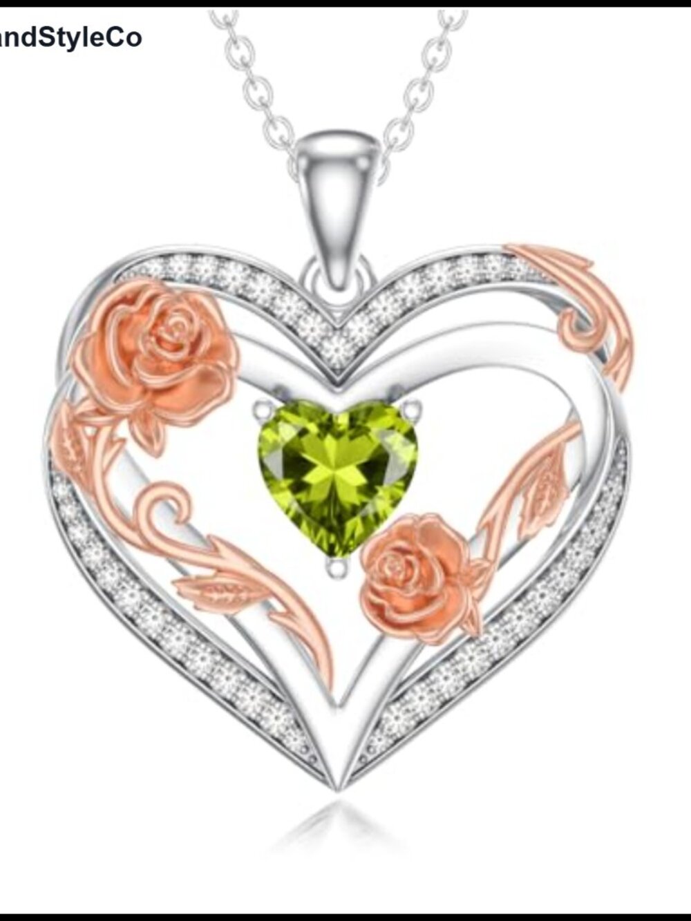 Birthstone Necklace Women Heart Pendant Rose Gold Plated Jewelry Gift